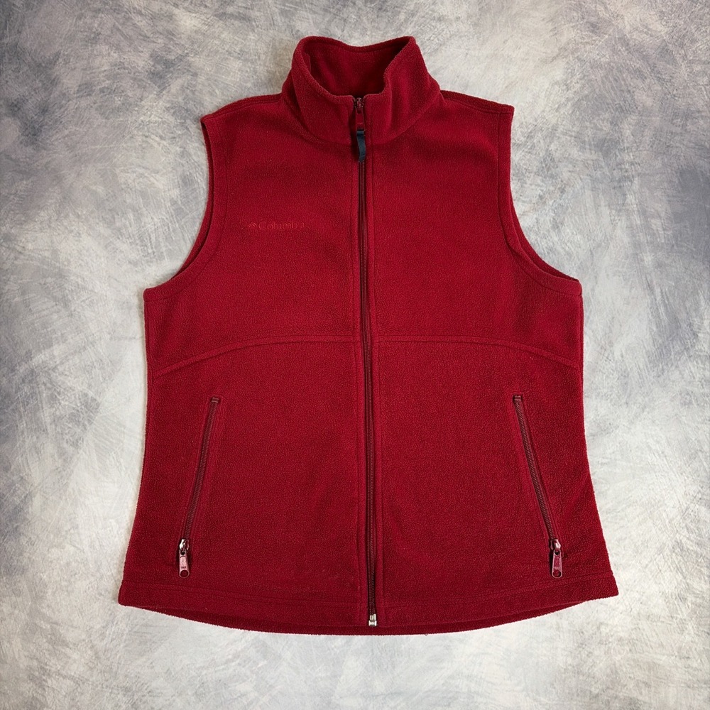 Columbia Fleece Vest Womens Medium Red Full Zip Sleeveless Outdoor Layer